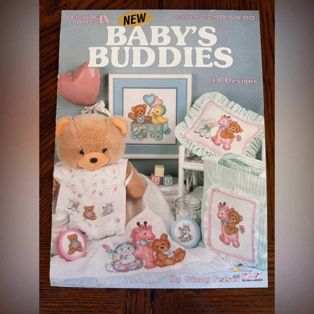 Leisure Arts Cross stitch pattern lot of 4 Nursery ABCs Bibs‎ Baby’s Buddies